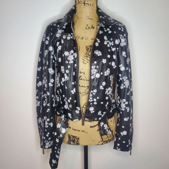 MICHAEL Michael Kors Leather Floral Moto Jacket Size Small - Picture 5 of 15